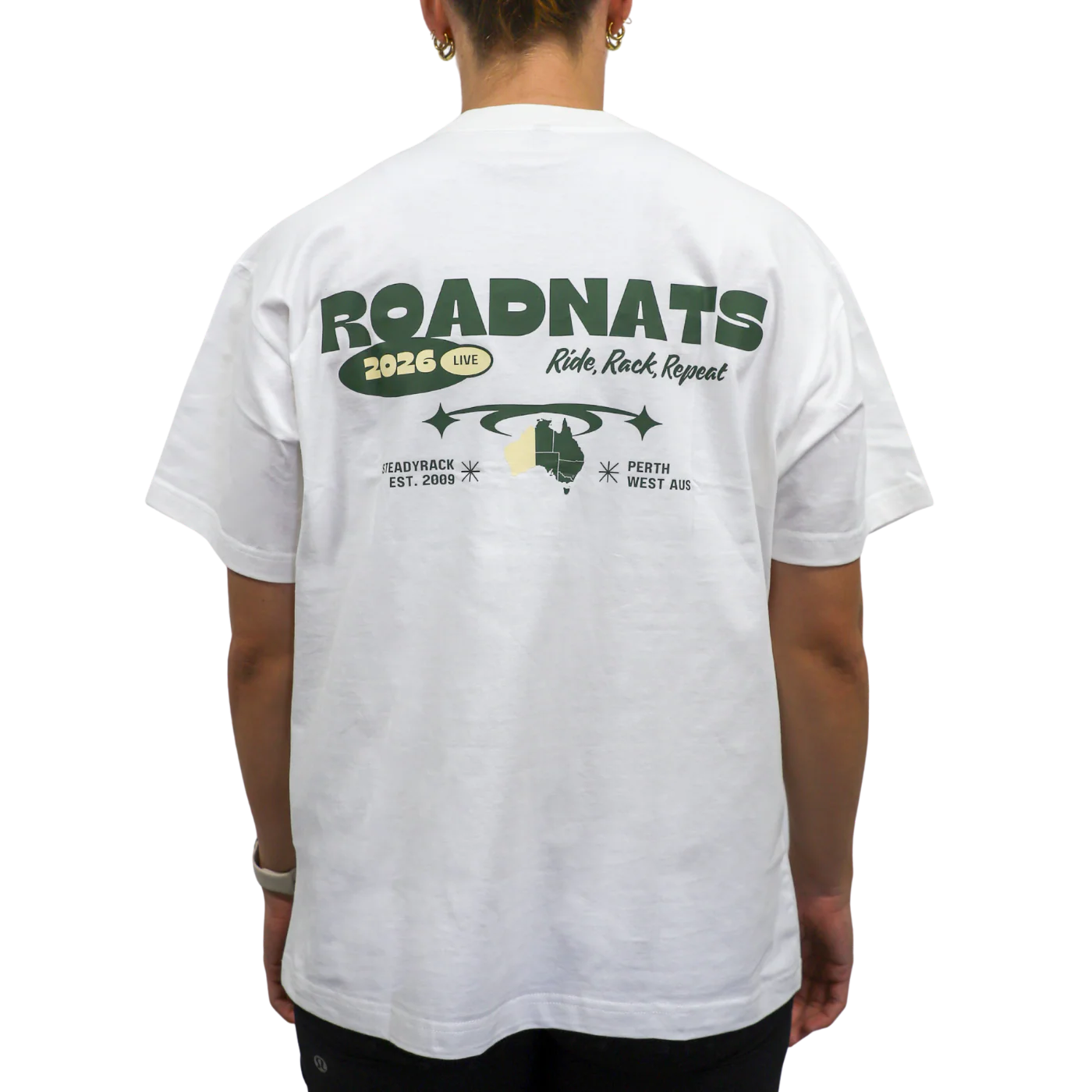 Road Nats x Steadyrack - Men's Oversized White Tee - Image 2
